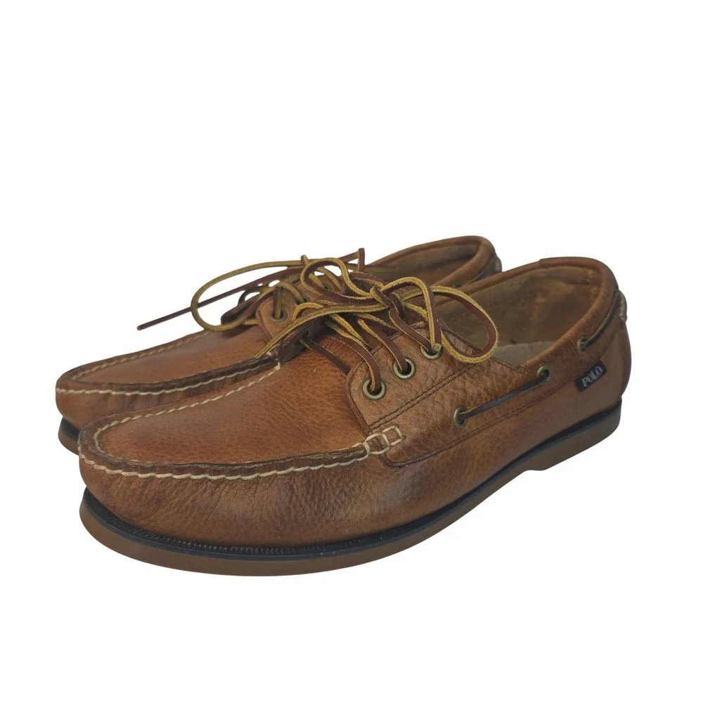 Polo Ralph Lauren Bienne Mens Brown Leather Boat Shoes Loafers 10D